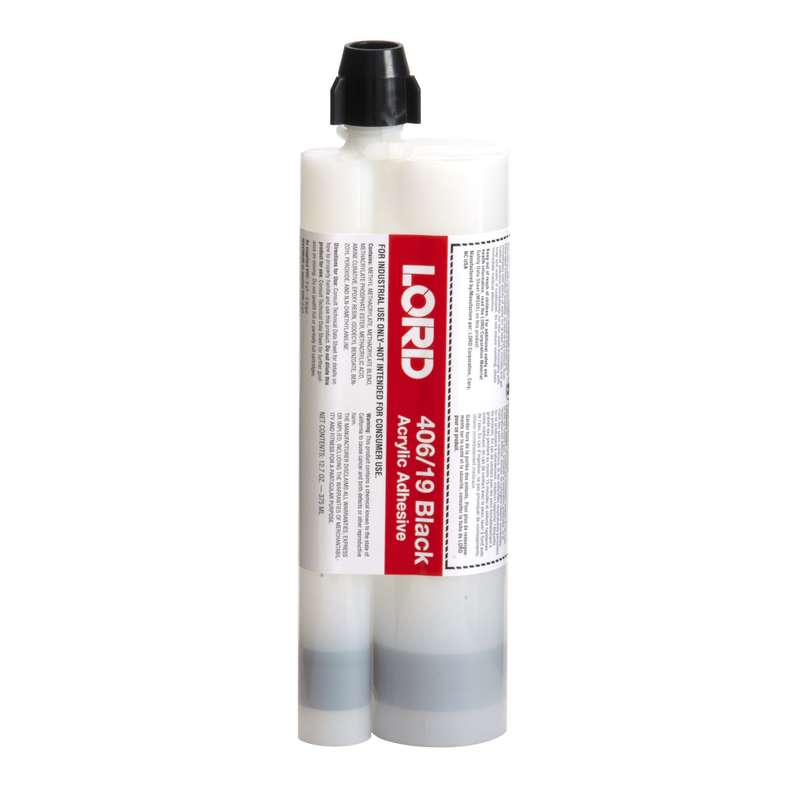 Lord® 406/19 Acrylic Adhesive With Accelerator 19, 375 mL Cartridge, Black, 12/CA